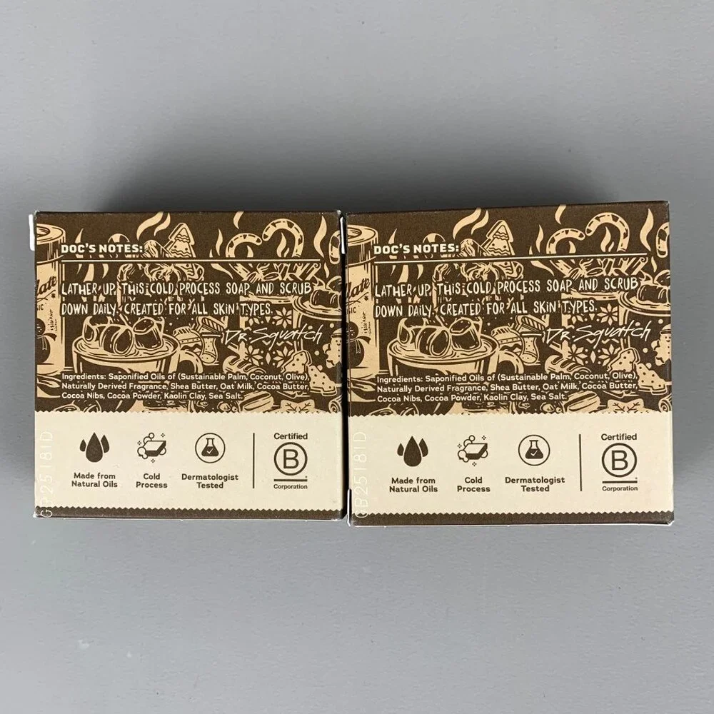 Set of 2 Dr Squatch Hot Choccy Mens Soap W/ Cocoa Nibs Med Grit New Ltd Edition